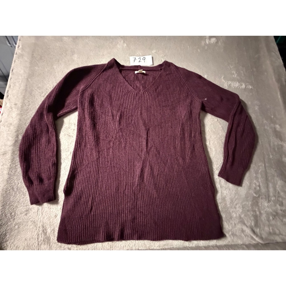 Goodthreads V-Neck Sweater Womens Large Burgundy Ribbed Raglan Pullover